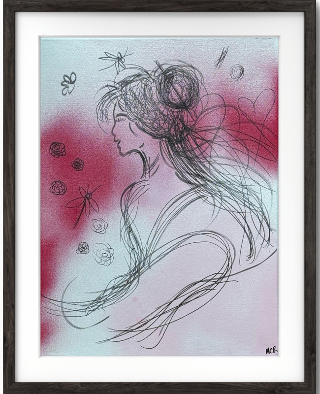 Woman Hair Line Ink Original Signed Art Painting 12×16 Art Home Decor