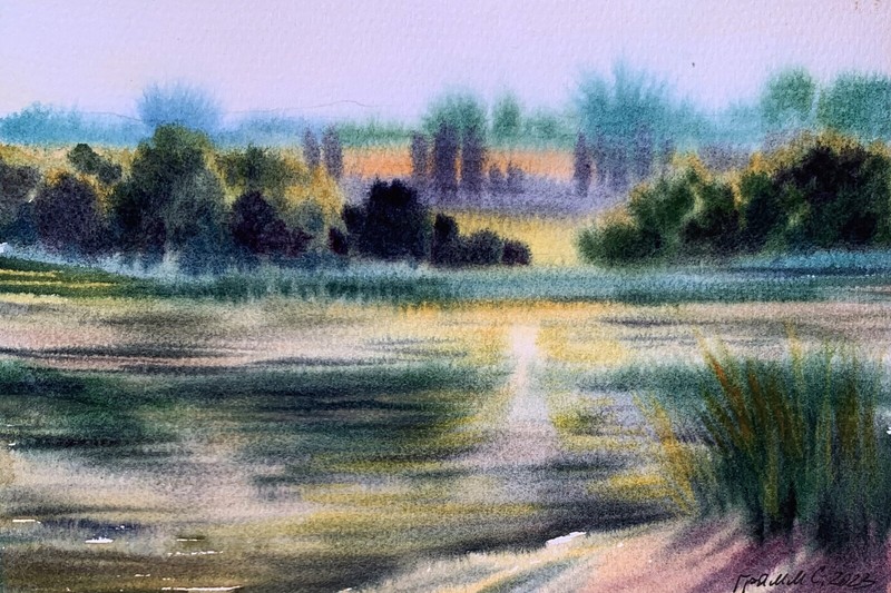Pastel Painting Reflection Of The Sun In The River S. Gramm Decor Art nAAA3363