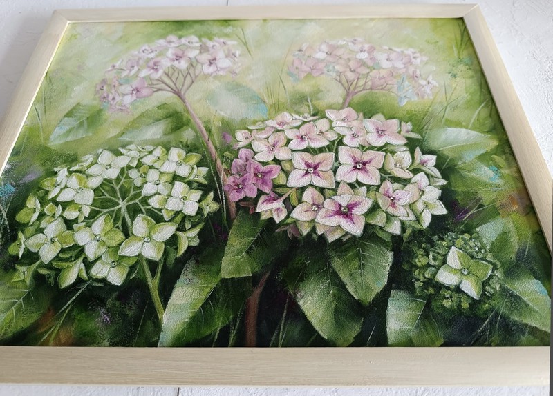 Hydrangea Garden Oil Painting on Canvas Floral Artwork 13x15 in gallery