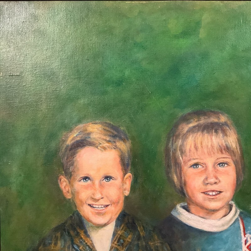 Antique Framed Original Portrait Oil on Board "Belgian Siblings", By Schumacher gallery