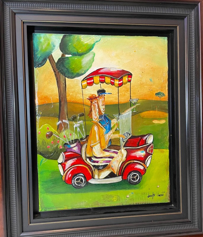 original Jennifer Garant Two for the Road golf pop acrylic painting on canvas