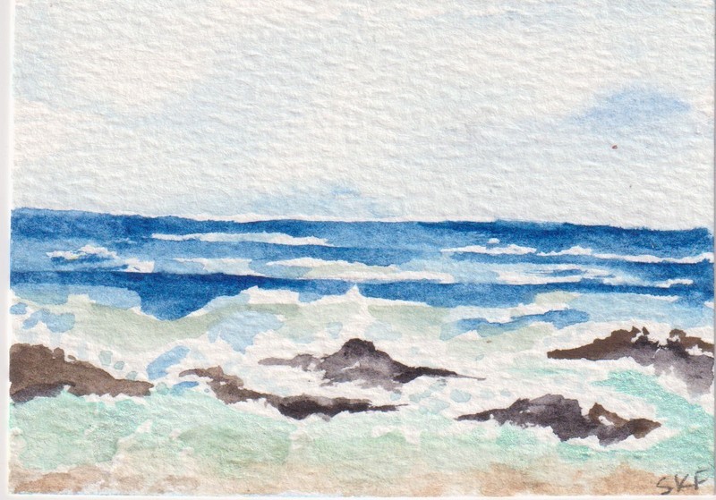 Original ACEO Aruba Seascape, Ocean, Waves, Horizontal, Sharon Foster