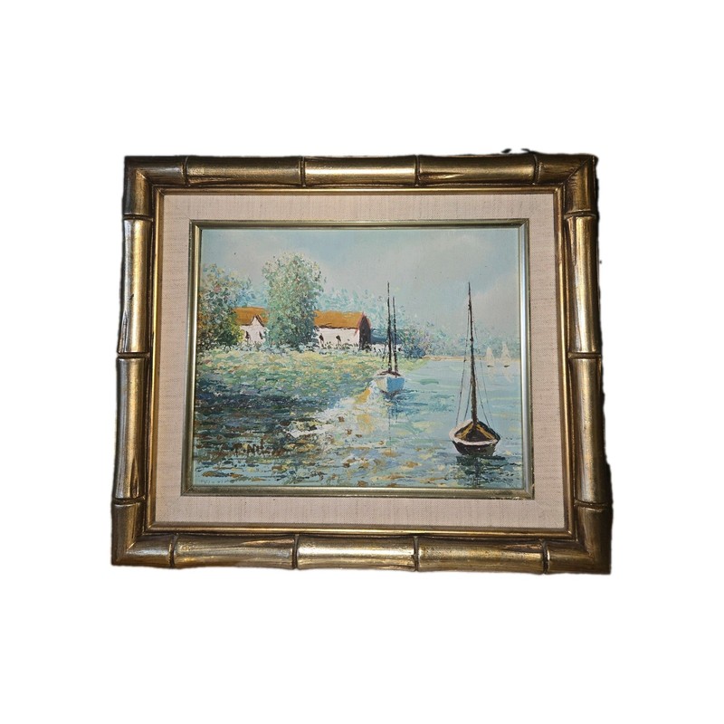 Vtg 80’s Original P. Nelson Seascape Oil Painting «Sailboats By The Shore» 13X11