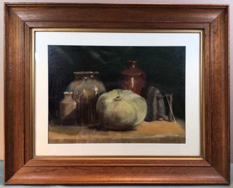 Circa 1950s Still Life Oil Painting Framed