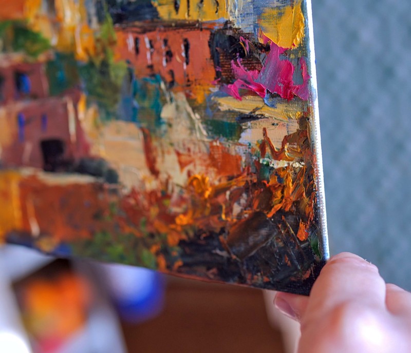 Original Santa Fe New Mexico Oil Painting 8x12" Adobe Cityscape Impasto gallery