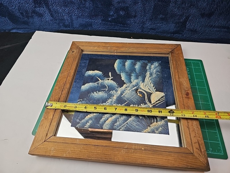 Tom Dunham Signed Painted VTG Mirror Framed Oil Painting Swan Lake Blue Water 86 gallery