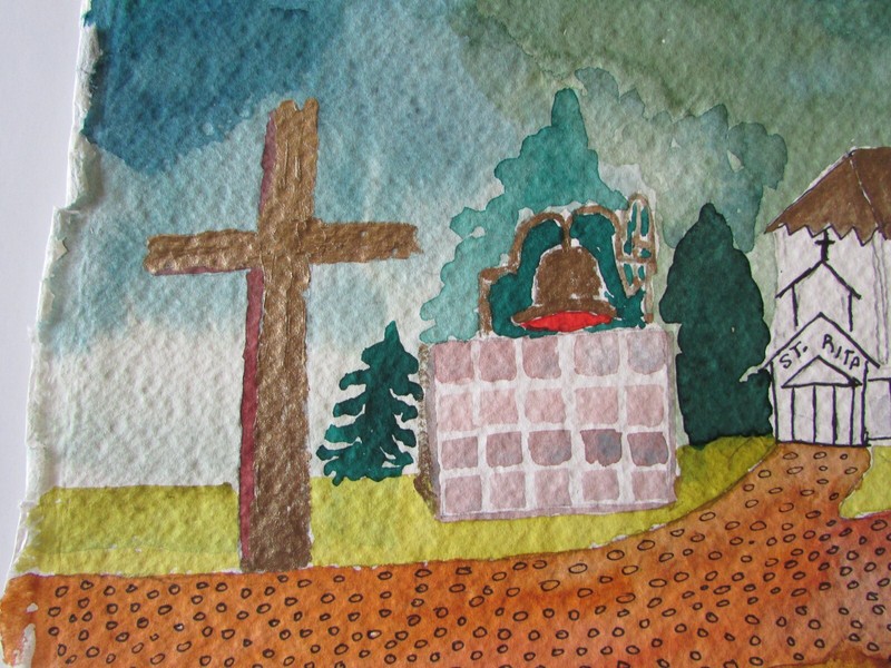 Maureen Freyne Santa Fe Folk Art Painting Saint Rita Church Bernal New Mexico gallery