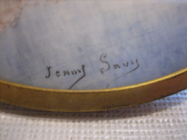 Miniature Antique Hand-Painted Lady Portrait Brass Frame signed JENNY SAVY gallery
