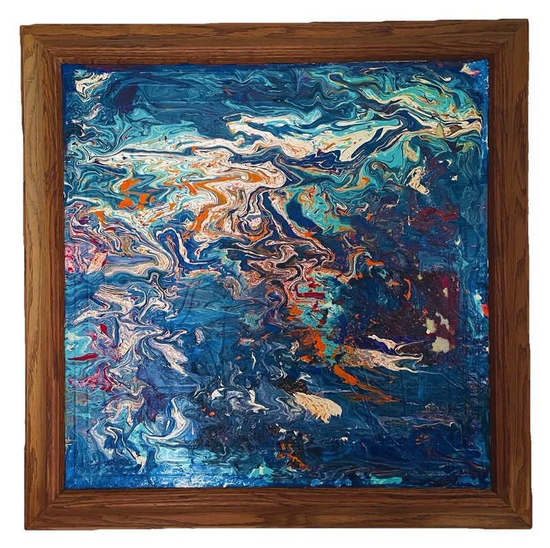 A New Original Abstract 26x2x26 Stained Glass Acrylic Painting w/Wooden Frame