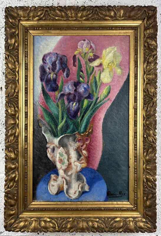 Floral Bouquet Still Life Art Deco, Nice Color Original Oil Painting, Signed gallery