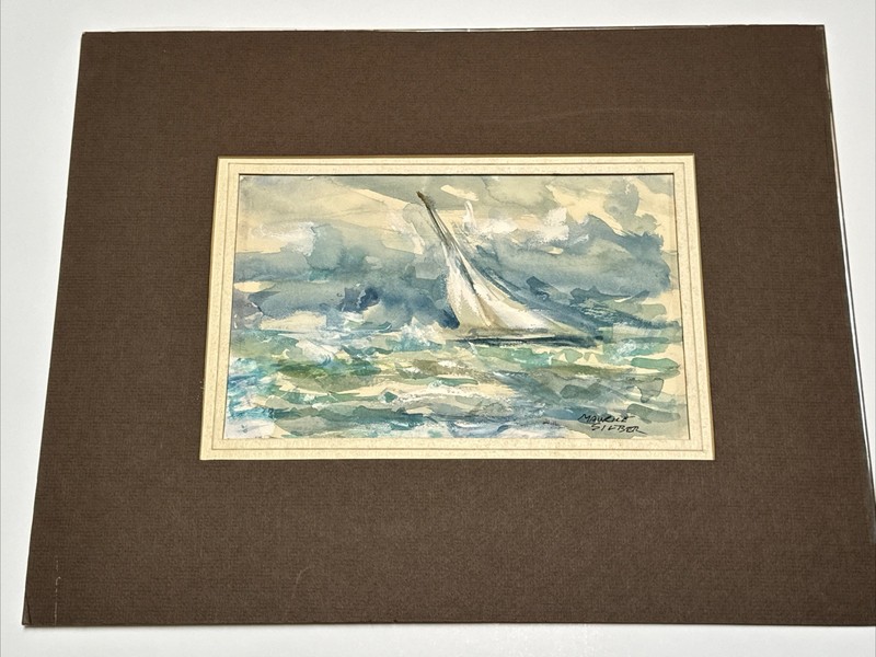 VINTAGE COASTAL PAINTING NAUTICAL BOATS BEACH SEASCAPE MAURICE SILBER SAILING