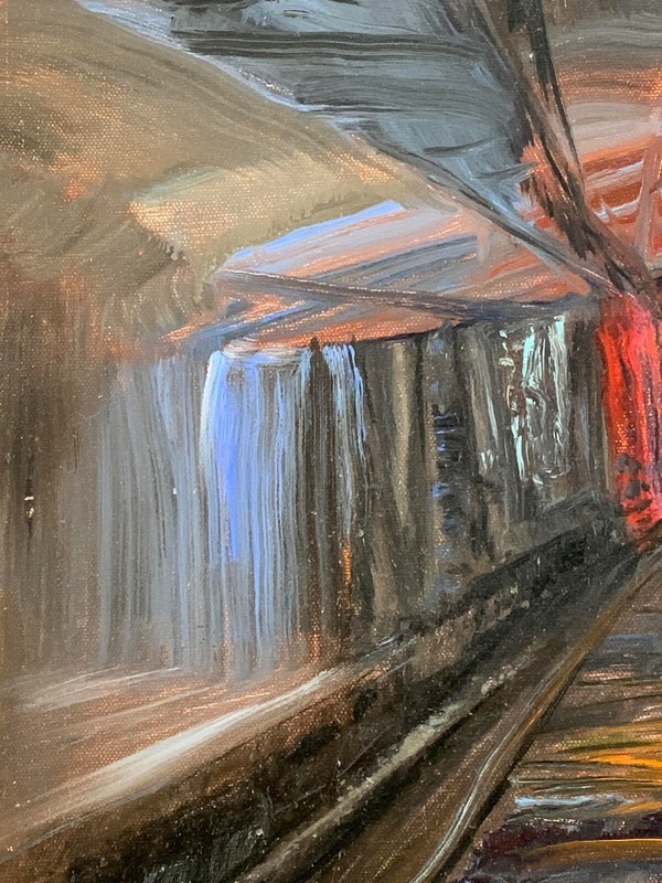 SUBWAY ADVENTURE Arthur Robins Original OIL Painting cityscape New York Subway gallery