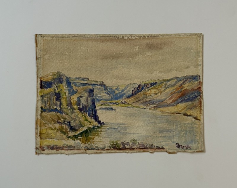 Watercolor Painting Landscape Grand Canyon ? Vintage Antique Canyon River