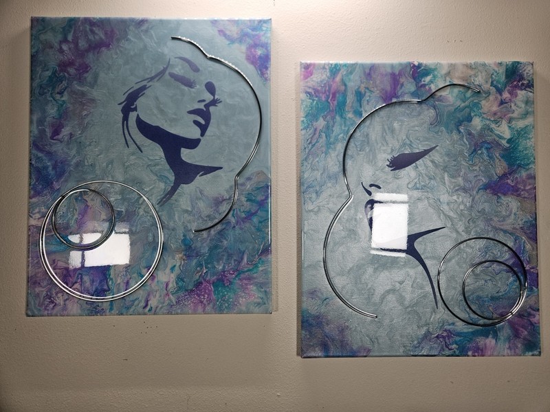 Lg 2 Piece Dutch Pour w/3D accents In chrome Titled, Besties. 16x20 times 2