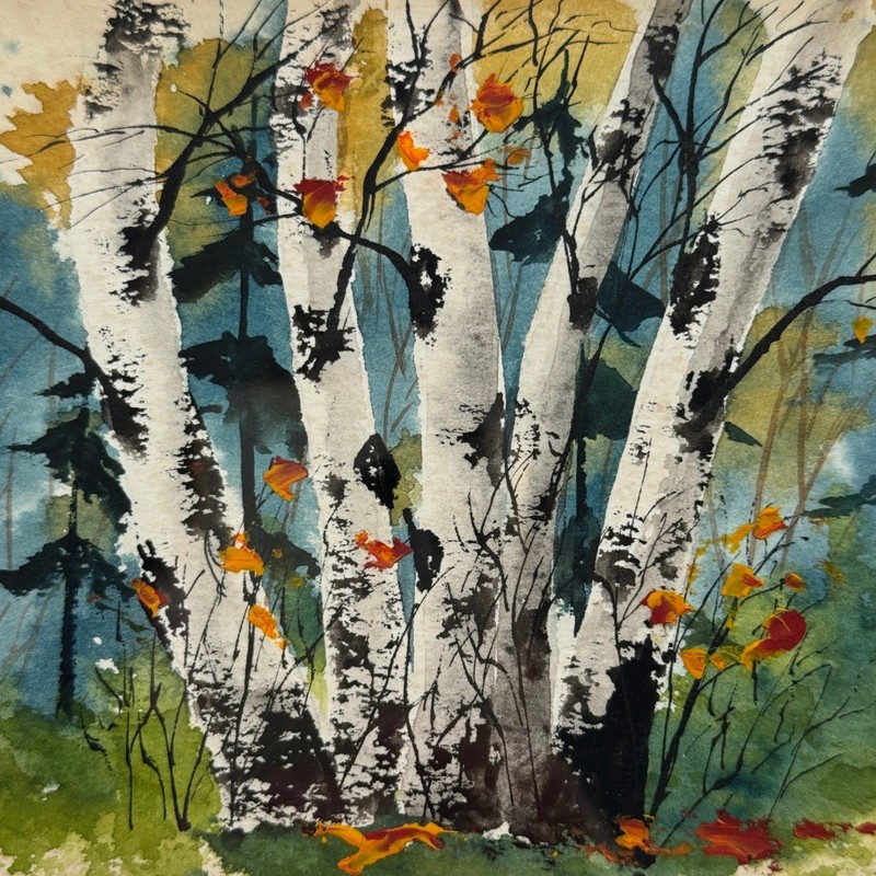 Original Birch Tree Watercolor Landscape Painting by Minnesota Artist Vi Olson gallery