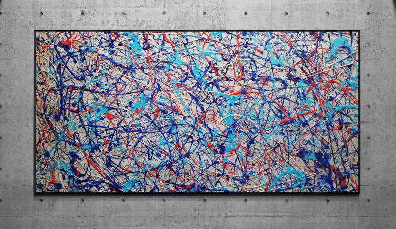 Extra Large Racing Abstract Painting XXL Canvas Blue Red Silver Wall Art