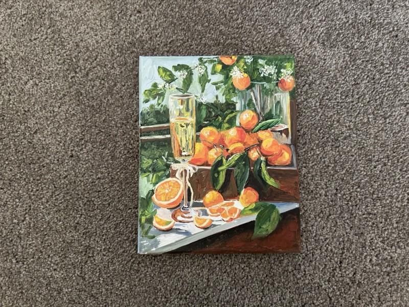 ORIGINAL OIL PAINTING STILL LIFE ORANGES VIBRANT ON STRETCH CANVAS SIGNED 8x10 gallery