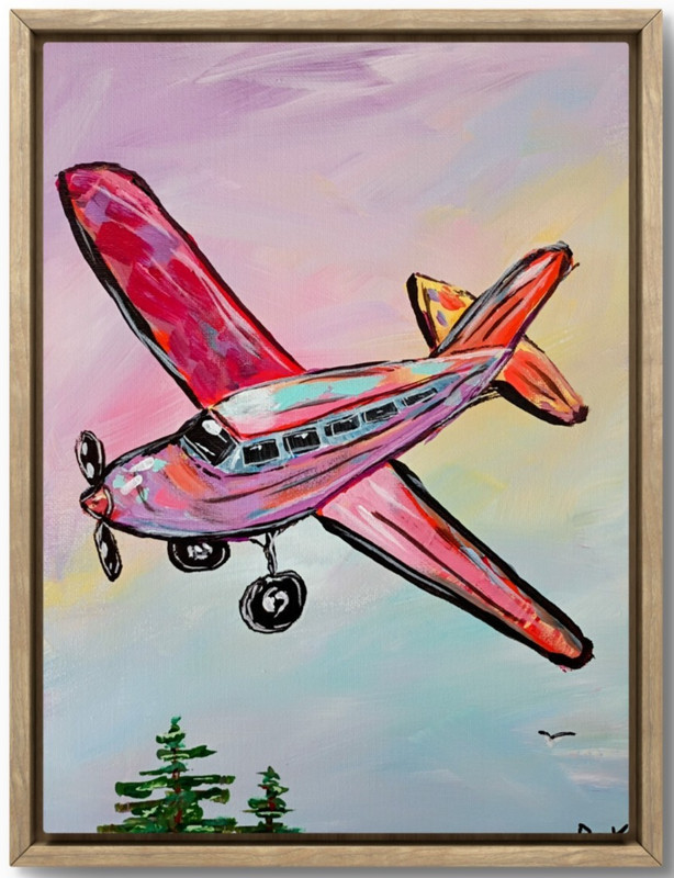 Sunset Bush Plane 9×12 Canvas Board Bold Color Modern Abstract Art Original