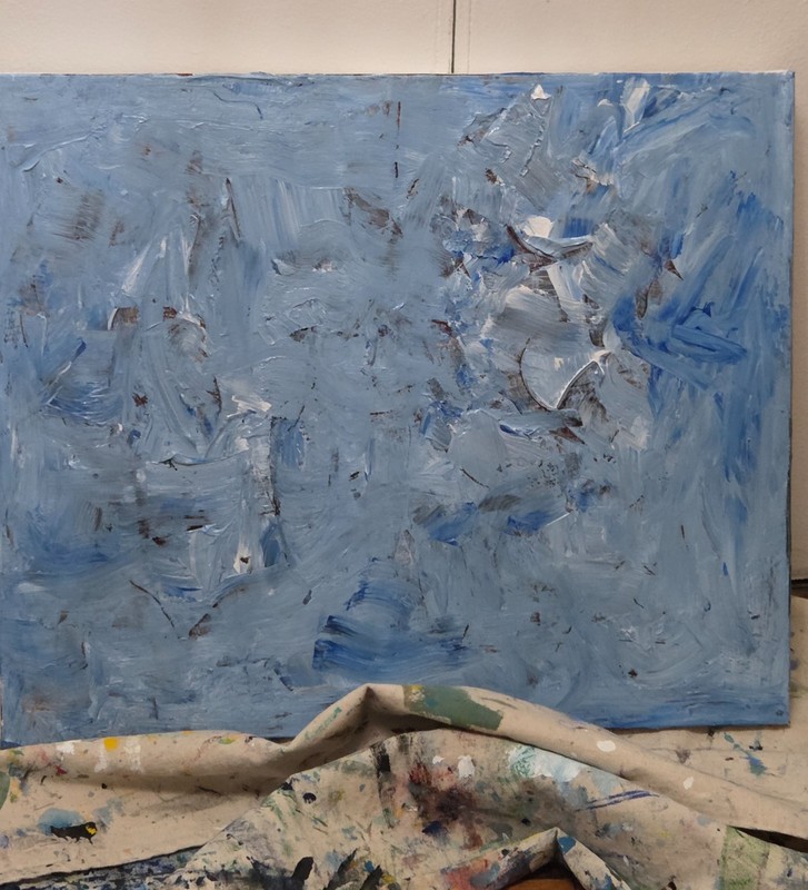 Original abstract acrylic painting 20×24″ x1.5″ depth /sky blue/ textured