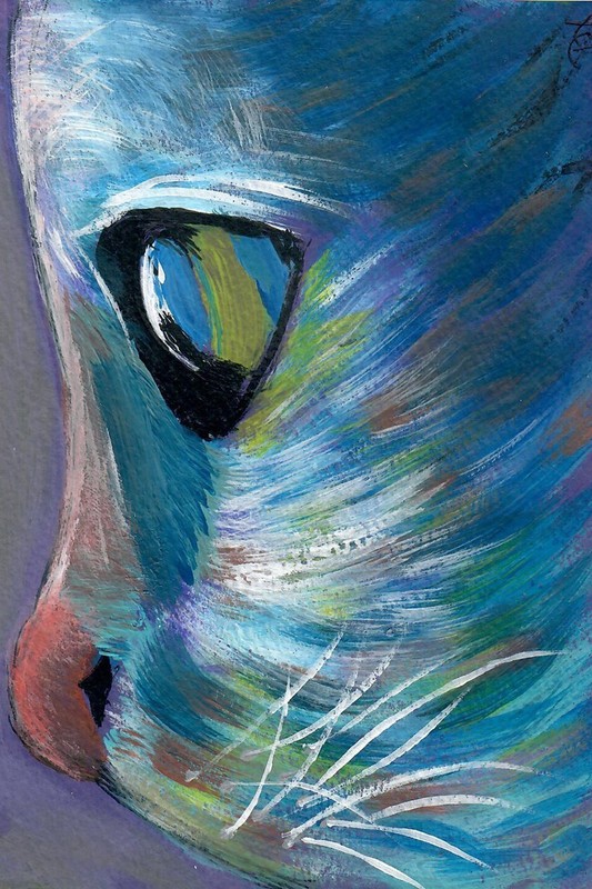 Artwork "Rainbow Cat" Signed by Dixie Stovall 5 in. x 7 in. 100% Charity Acut.
