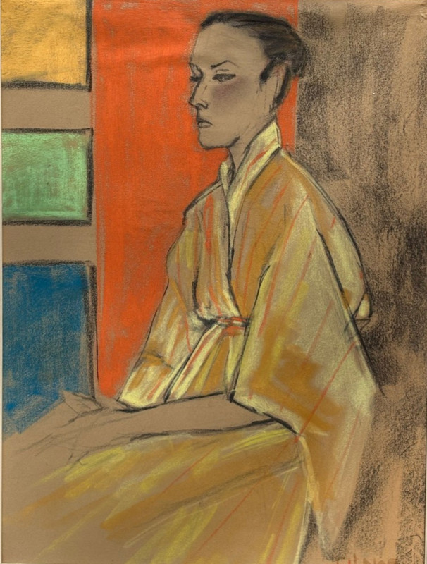 Woman in a Kimono Pastel Painting-23 1/2 x 17 1/2″ -C.1950s??-I.H. Noe