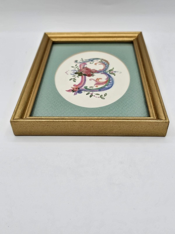 Vtg Framed Floral Monogram "B" Signed J. Pearson Watercolor Print Ornate gallery