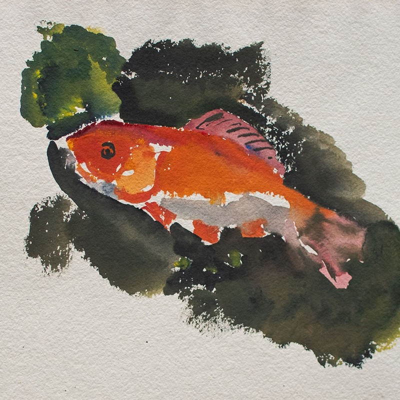 Gerhard Schulte-Dahling Watercolour Fish 1950s Monogrammed