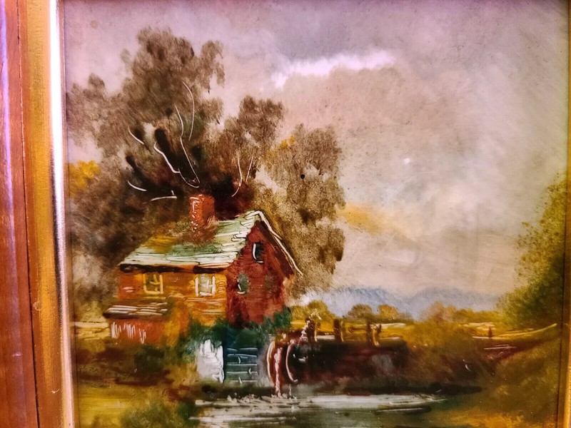 Antique Signed Small OLD Impressionist River Landscape Panel Oil Painting #4. gallery