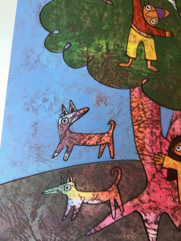 Original ‘21 A Buitron TREE OF LIFE House Dogs Folk Art Watercolor 11.75”x14.75” gallery
