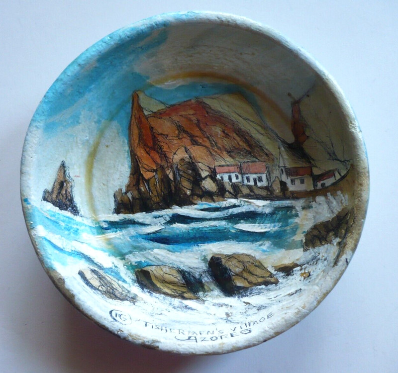 ILIDIO GOMES Santa Rita VINTAGE OIL PAINTING ON SMALL PLATE, Fisherman’s Village