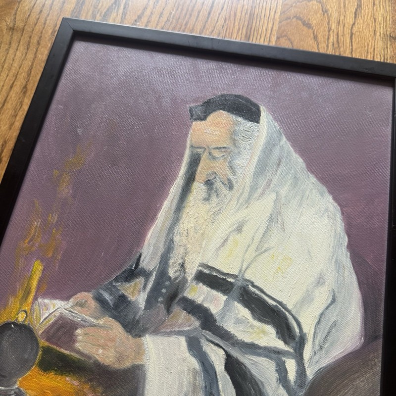 Vintage Original Signed Portrait Painting | Judaica Art Jewish Rabbi | Framed gallery