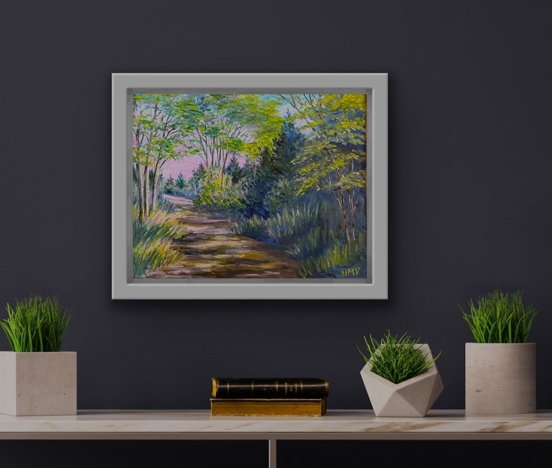 A WALK IN. THE WOODS Original Oil Landscape Painting Wall Art 20X16 IN.