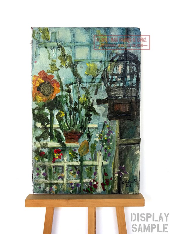 Birds + Flowers in Greenhouse 2021 C Peterson * Original Oil Painting * textural gallery