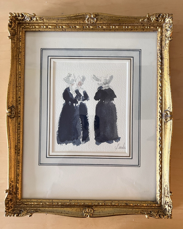 The Artwork of Jean Lay Sauls Framed Impressionist Watercolor of Three Nuns