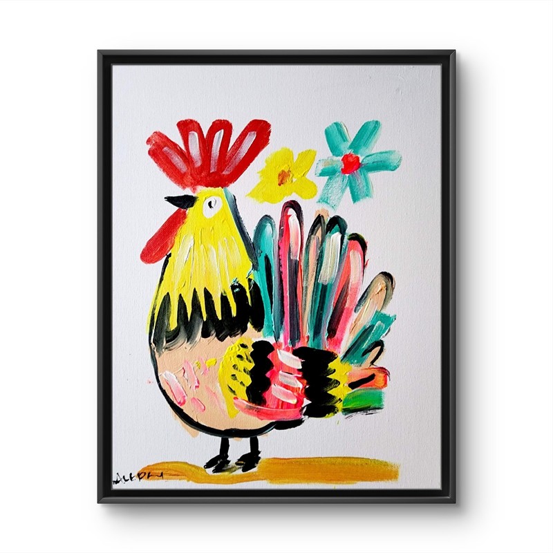 Original Abstract Chicken Painting Canvas Neo Expressionist Fine Art Decor 11×14