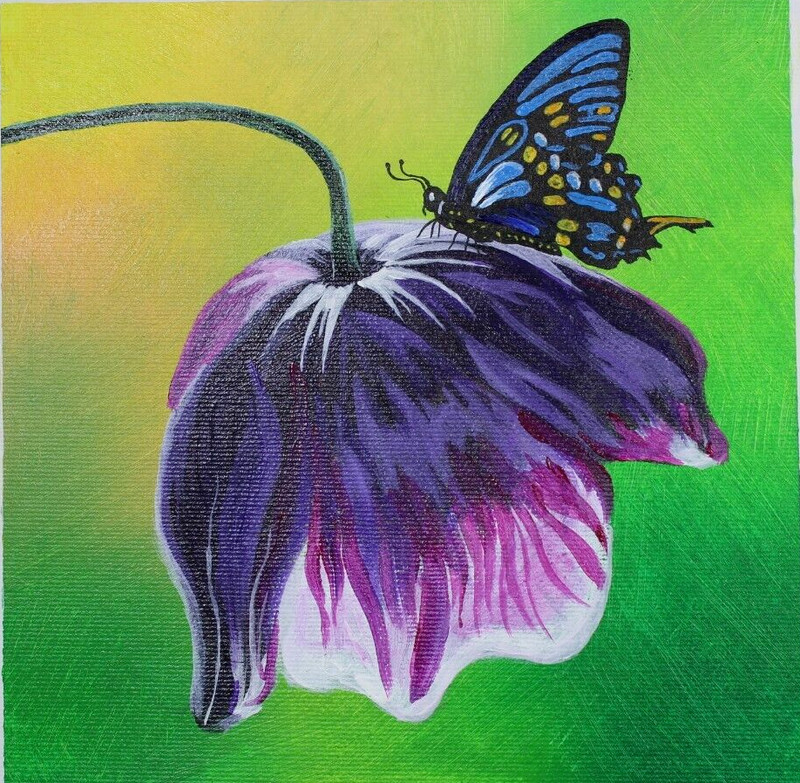 Original Acrylic Painting on Canvas Flower and Butterfly Wall decor