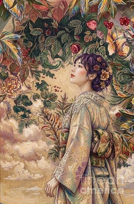 new handmade Painting on 24″*16″ canvas Woman in Floral Kimono by Wendy