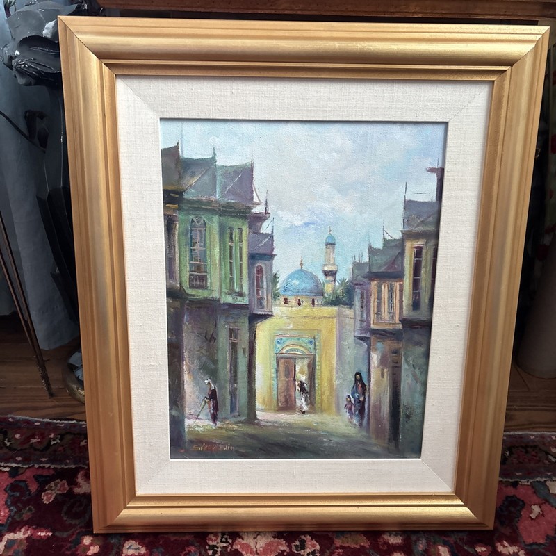 Vintage Oil Painting Constantinople City Scene Mosque Framed 25x21” gallery