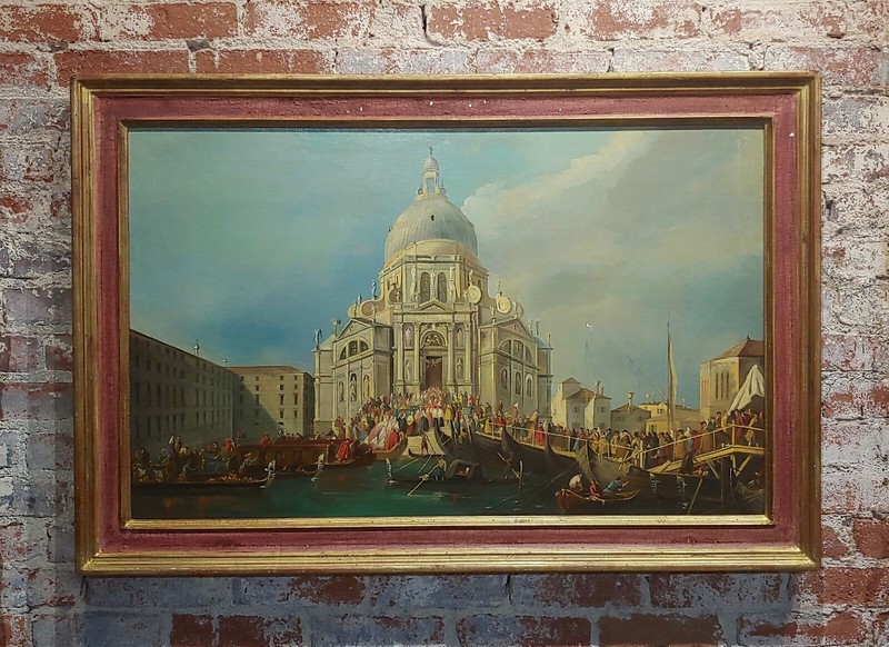 Canaletto School-Santa Maria della Salute in Venice-18th century Oil painting