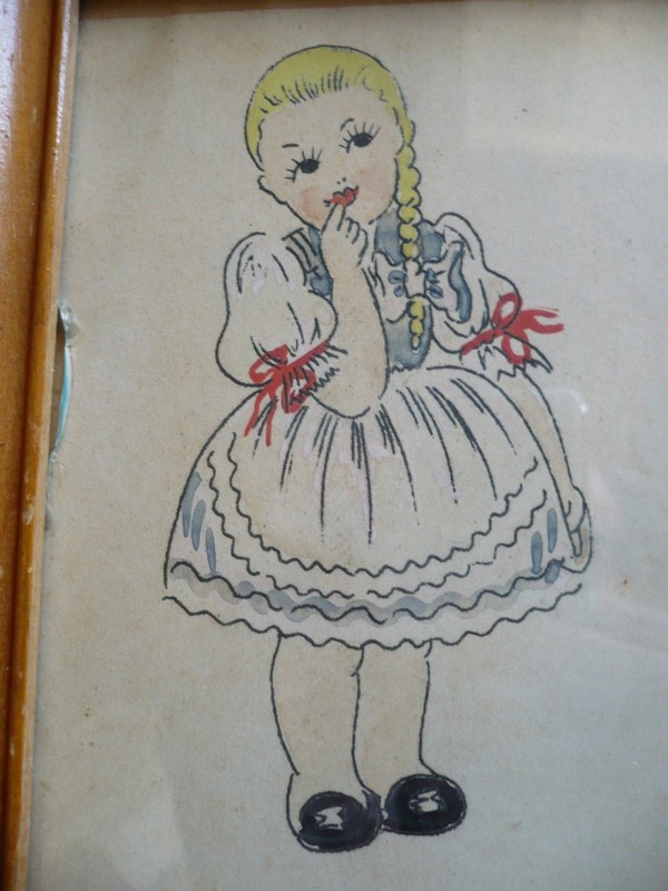 MINIATURE FOLK ART HUNGARY, LITTLE CHILDREN SILKSCREEN PRINT PAIR BOY and GIRL gallery