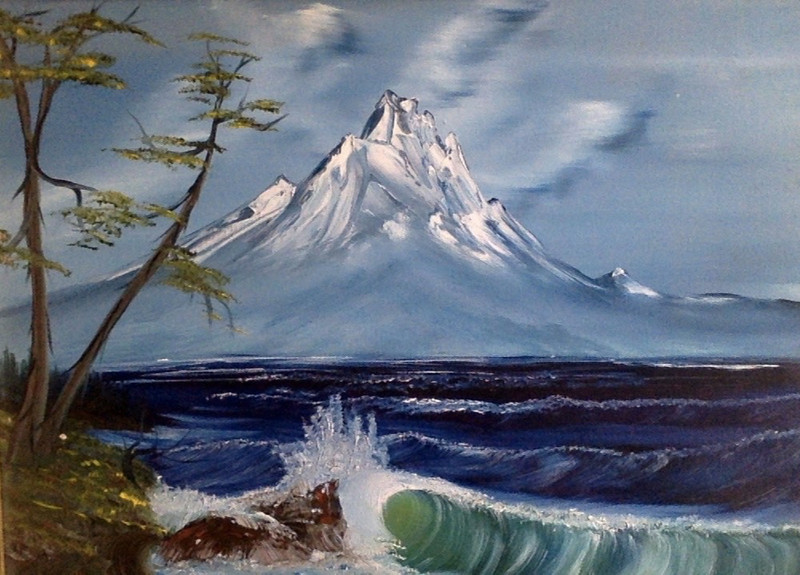 Framed Landscape Oil Painting On Canvas Mountain Seashore Wave 16 x 20 Inches gallery