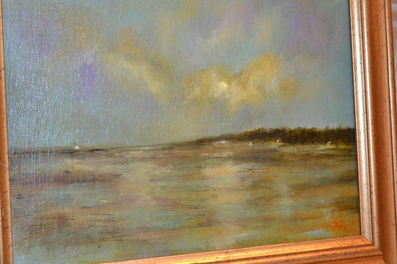 ORIGINAL OIL, overall size 10 1/2 x 14 3/4 , Euro Beach Scape, Jean Sandem (71)