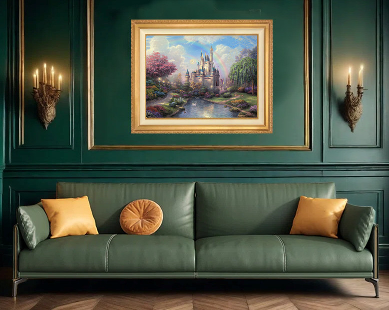 Thomas Kinkade ~ A New Day at Cinderella Castle 18x24 P/P Oil on Canvas gallery