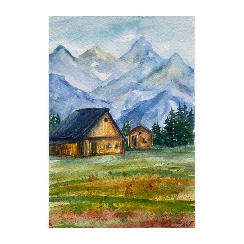 Original watercolor Art Grand Teton National Park painting Old barn artwork