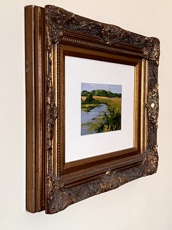 Vintage Original Framed Oil Painting Landscape Sunny Day Nature Summer River gallery