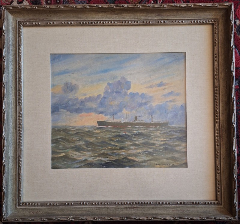 Norman Wilkinson Oil Painting » Cargo Ship Entering The Thames Estuary «