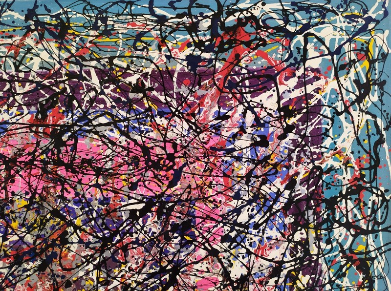 Large Modern Abstract Acrylic/Enamel Painting Dripping Art Action signed gallery