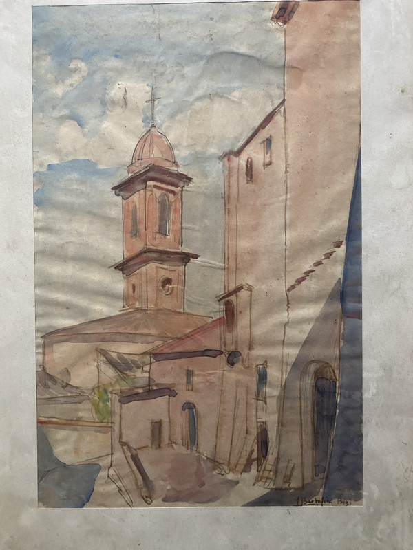 ::WATERCOLOUR °SIGNED L. BERTOLINI BISI ITALY CHURCH °WHO KNOWS THE PLACE? ANTIQUE gallery