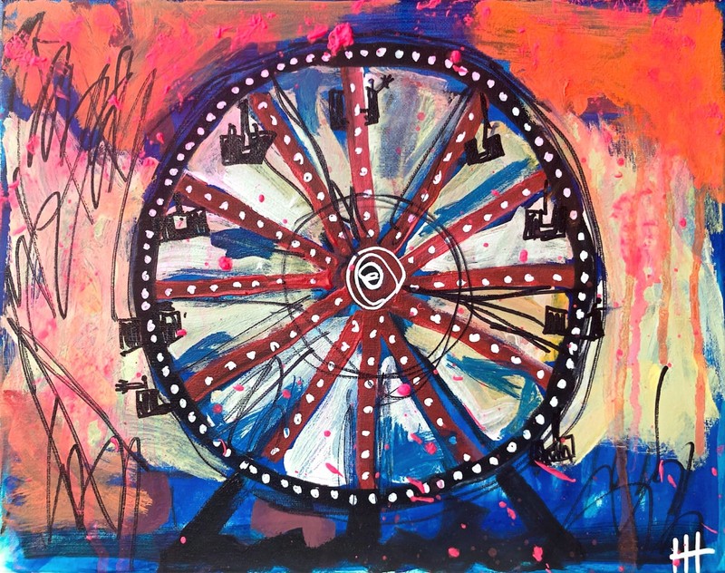 Original Neo Expressionist Ferris Wheel Acrylic 11x14 Canvas, Holly Hammond gallery