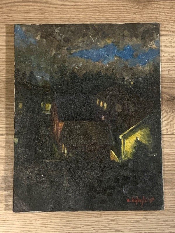 Eric E. Dolecki Twilight Buffalo Original Oil on Canvas 11×14 Tonawanda NY
